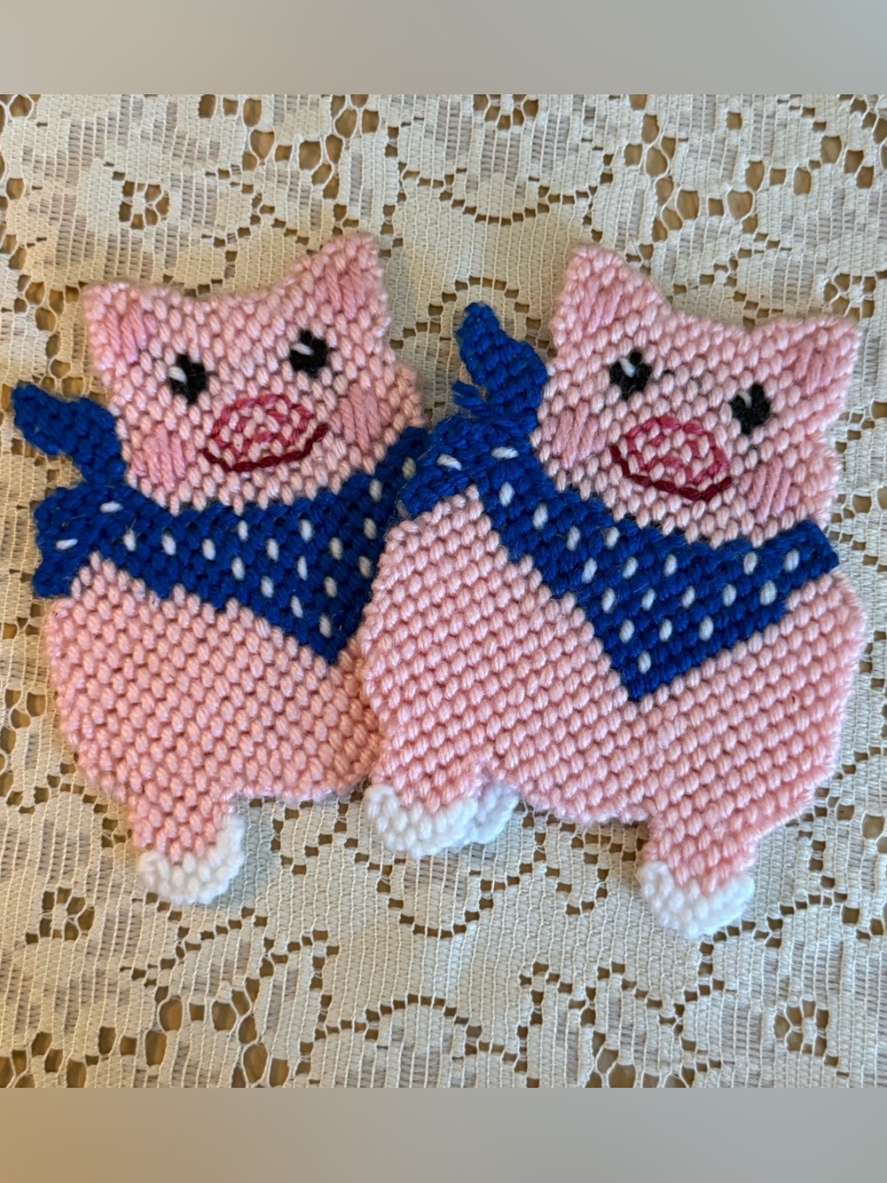 90s Set of Pig Plastic Handmade Canvas Coasters